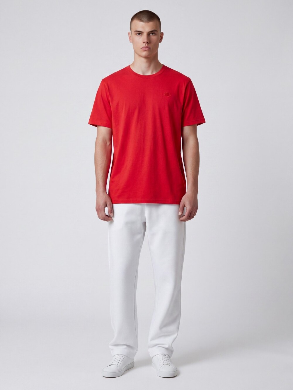 Champion Red Men’s Crewneck Tee with Subtle Chest Logo